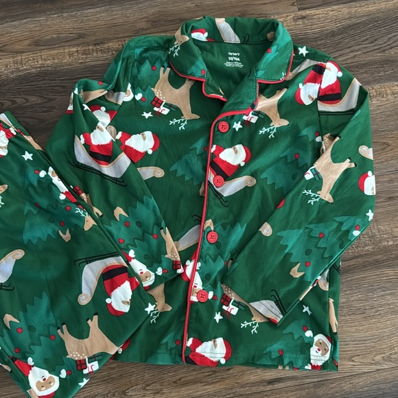 Carters Christmas PJ set. Santa and reindeer. Green and red. Size 10. Pajamas - Picture 3 of 8